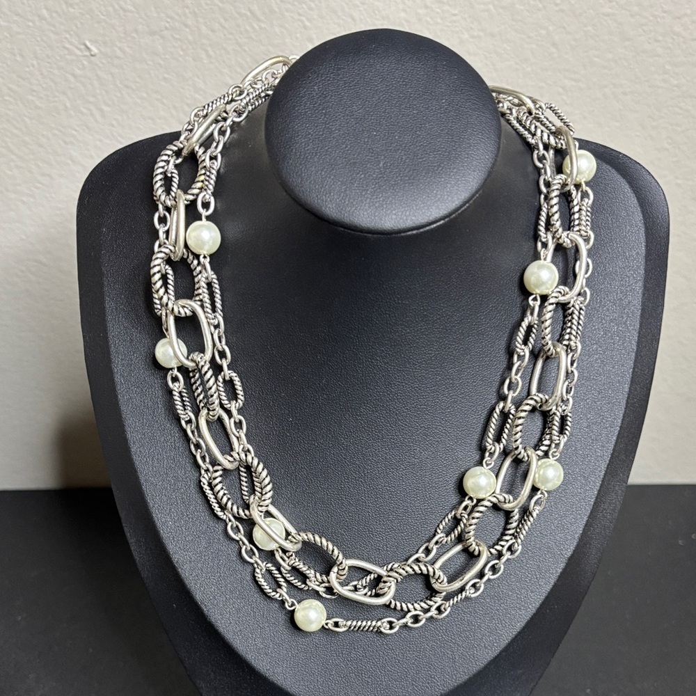 Premier Designs Bellissimo Silver Layered Faux Pearl Necklace